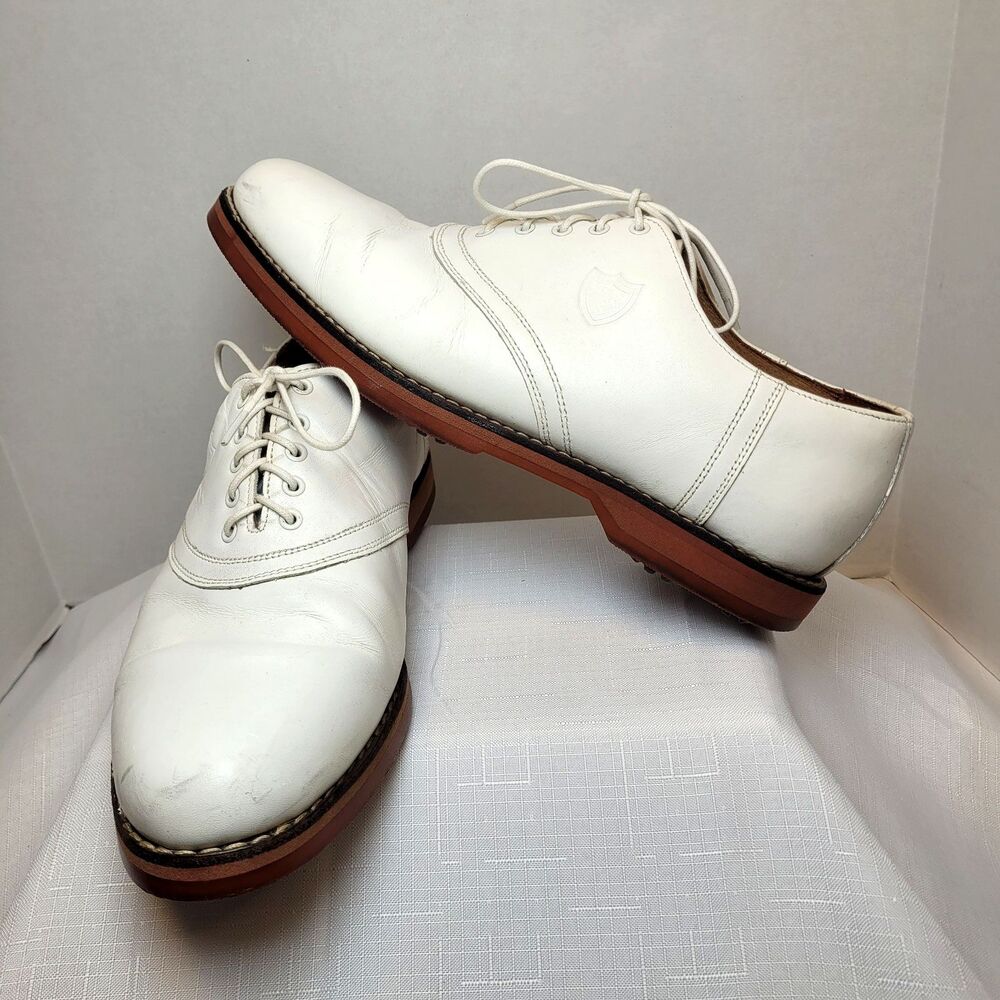Vintage POLO Ralph Lauren White Leather Hard Spike Golf Shoes Men's 9.5D